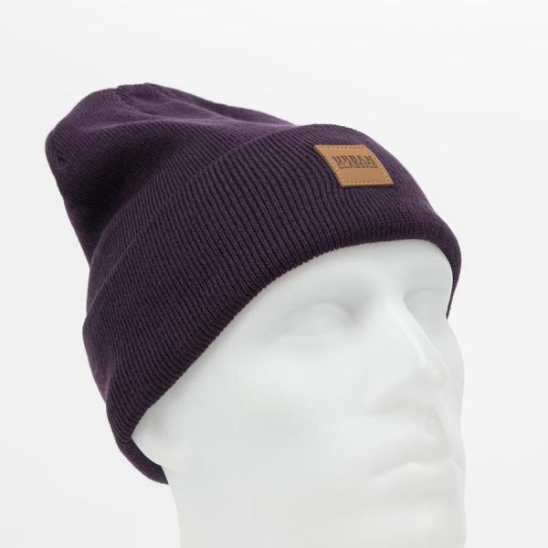 Urban Classics Synthetic Leatherpatch Long Beanie Dark Purple