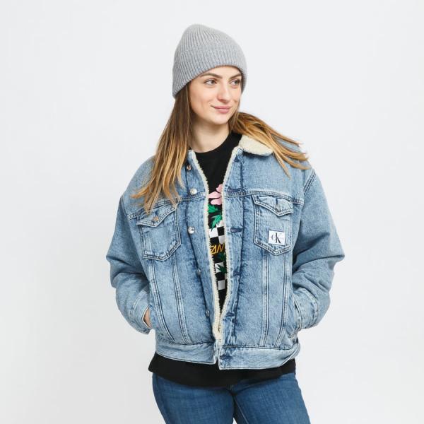 Podzimní bunda CALVIN KLEIN JEANS W Dad Sherpa Denim Jacket denim light