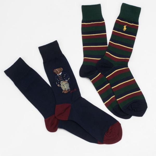 Ponožky Polo Ralph Lauren 2Pack Bear Crew Socks navy / tmavě zelené / vínové