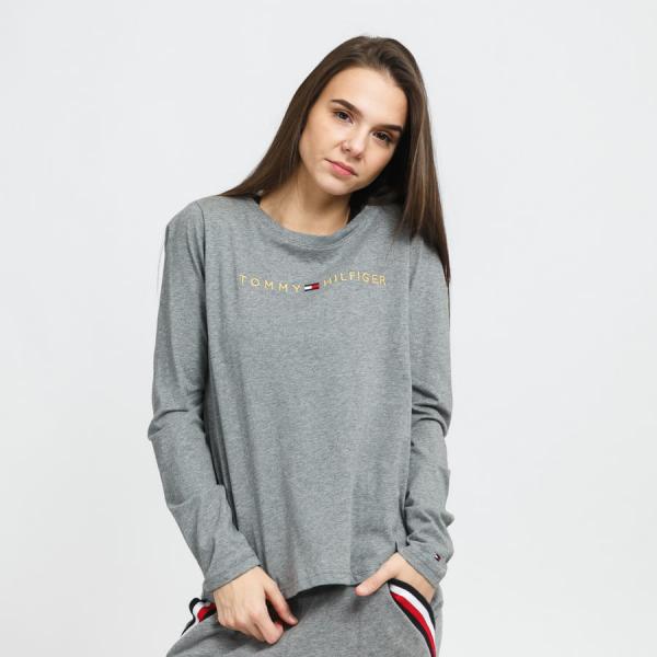 Dámské tričko s dlouhým rukávem Tommy Hilfiger Gold Logo Tee LS Grey