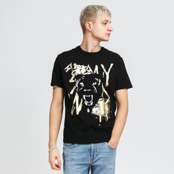 Tričko s krátkým rukávem GUESS M Panther Foil Tee Black/ Gold
