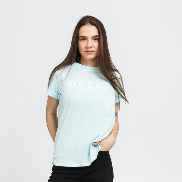 GUESS W Roll Cuff Tee Blue