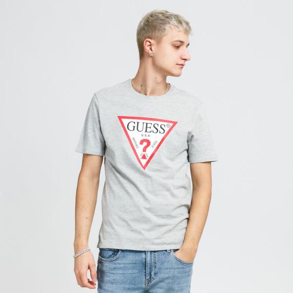 Tričko s krátkým rukávem GUESS M Triangle Logo Tee melange šedé