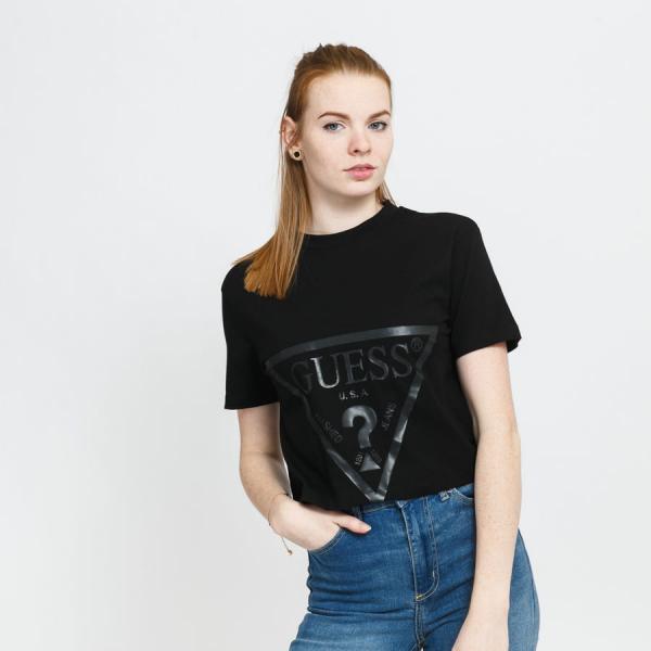 GUESS W Crop Top Triangle Logo Black