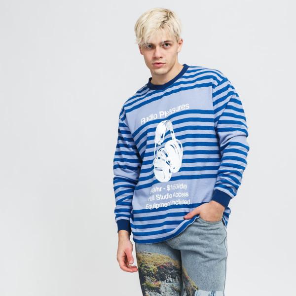 PLEASURES Chiller Striped Thermal Shirt světle fialové / navy