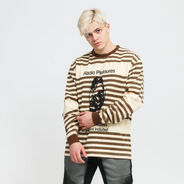 PLEASURES Chiller Striped Thermal Shirt světle béžové / hnědé