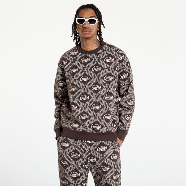 Mikina GUESS All Over Logo Sweatshirt Brown