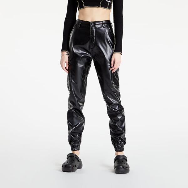 Kalhoty Sixth June Cargo Faux Leather Pants černé S