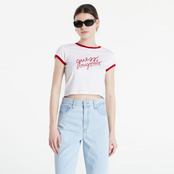 Top GUESS Front Logo Crop T-Shirt White L