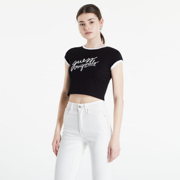 Top GUESS Front Logo Crop T-Shirt Black S