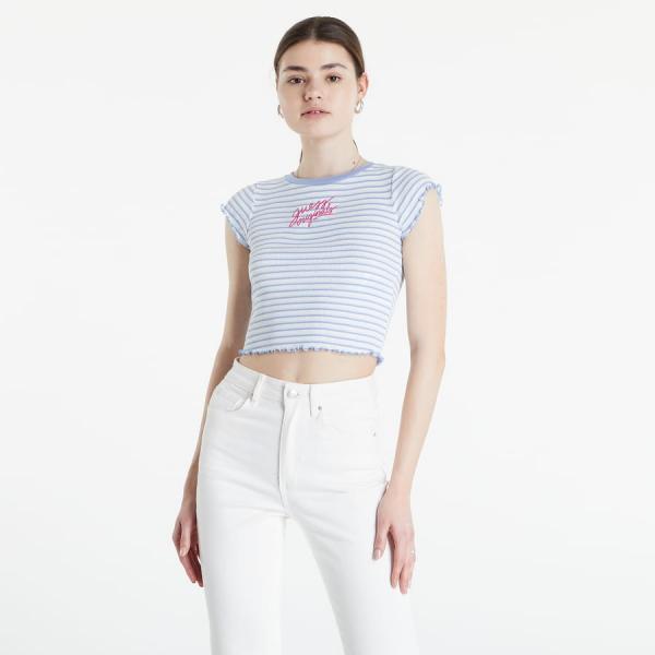 Top GUESS Front Logo Striped Crop T-Shirt Blue L