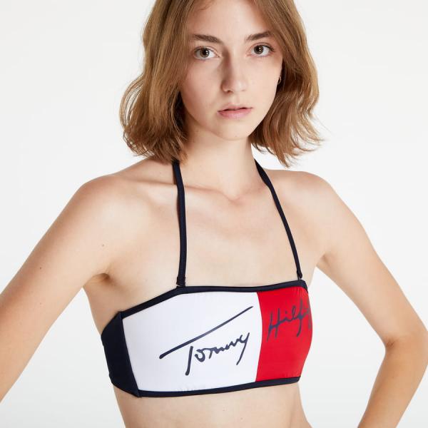 Plavky Tommy Hilfiger Fixed Bandeau bílé/ červené