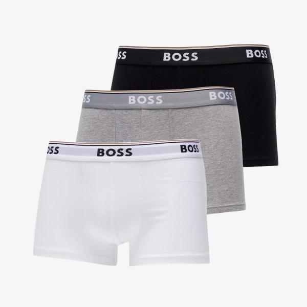 Hugo Boss Stretch-Cotton Trunks With Logo Waistbands 3-Pack Bílé/ Šedé/ Černé