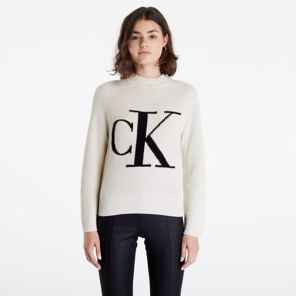 Dámský svetr CALVIN KLEIN JEANS Relaxed Organic Cotton Logo Jumper Cream