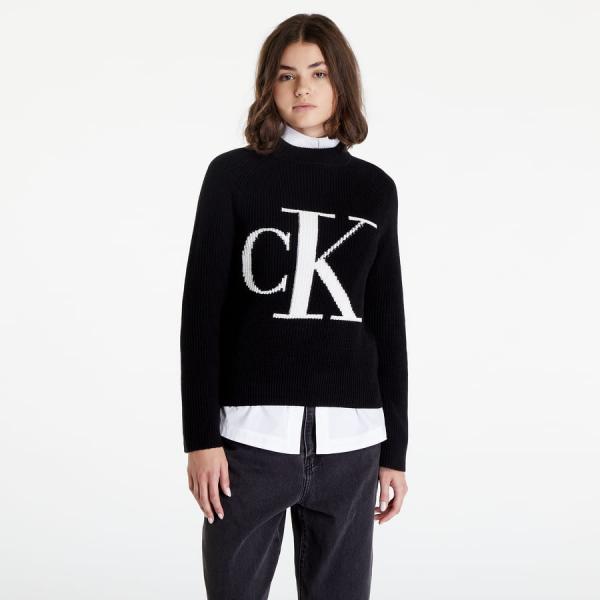 Svetr CALVIN KLEIN JEANS Relaxed Organic Cotton Logo Jumper Black L