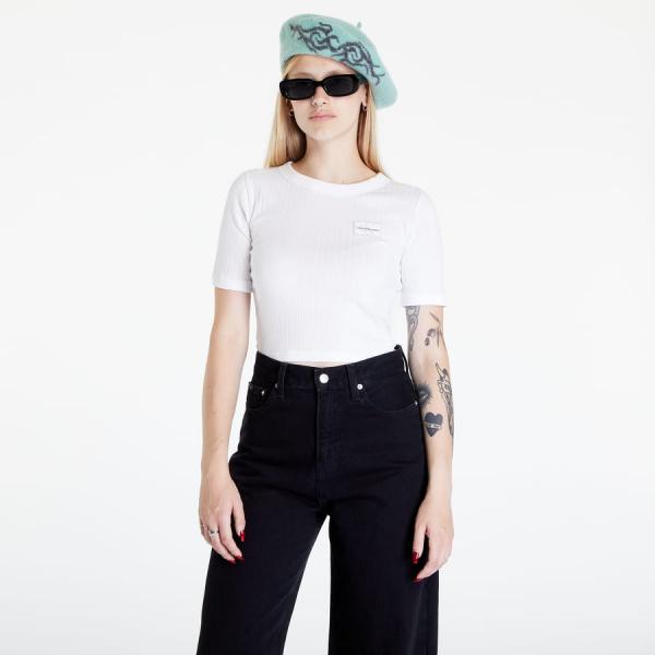 CALVIN KLEIN JEANS Badge Slim Rib Short T-Shirt White