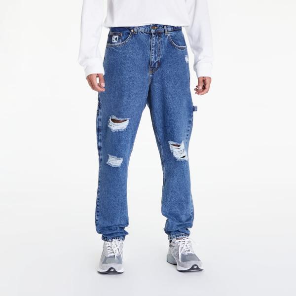 Karl Kani KK Retro Tapered Workwear Heavy Distressed Denim Jeans Blue