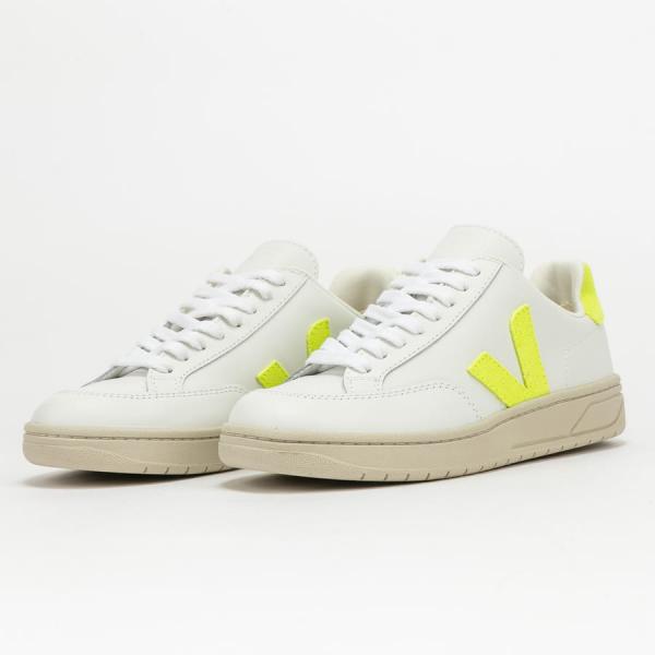 VEJA V-12 Leather extra-white_jaune-fluo