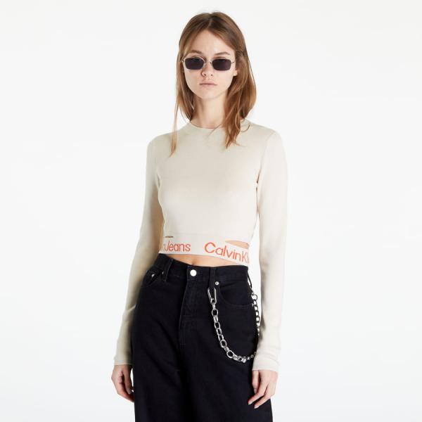 CALVIN KLEIN JEANS Cut Out Logo Tape Jumper Beige