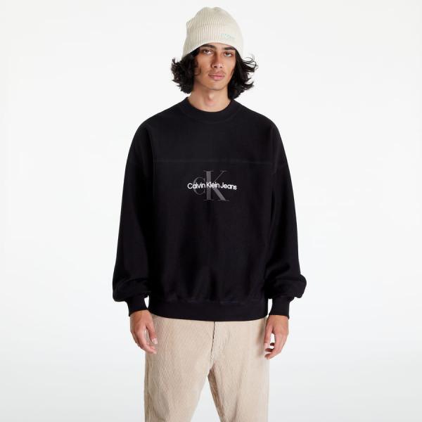 Mikina CALVIN KLEIN JEANS Monologo Textured Crewneck Black