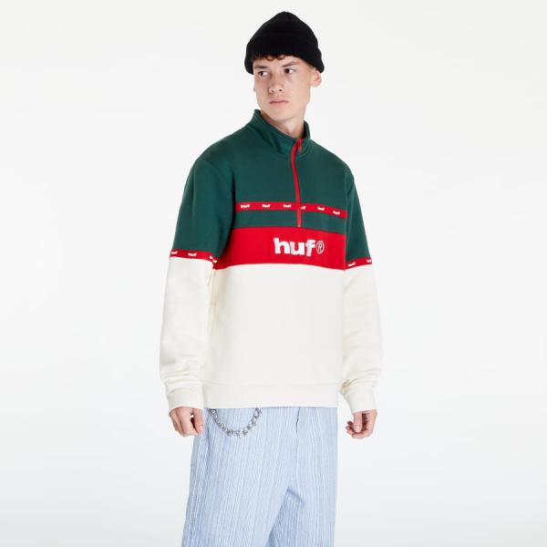 Mikina HUF Taped 1/4 Zip Fleece Beige/ Green/ Red