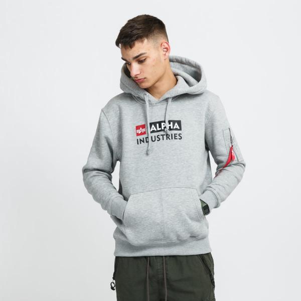 Mikina Alpha Industries Alpha Block-Logo Hoody melange šedá