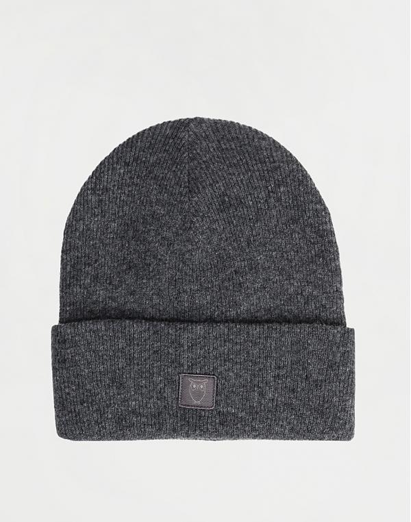 Knowledge Cotton Double Layer Wool Beanie 1073 Dark Grey Melange