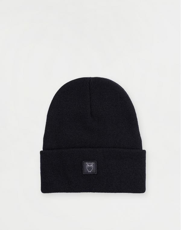 Knowledge Cotton Double Layer Wool Beanie 1300 Black Jet