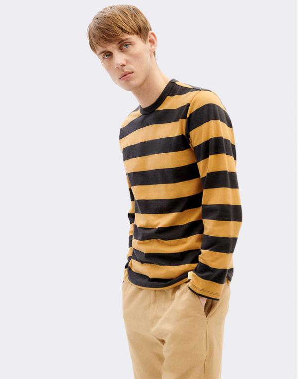 Tričko Thinking MU Navy Stripes Emilio L/S T-Shirt OCHRE