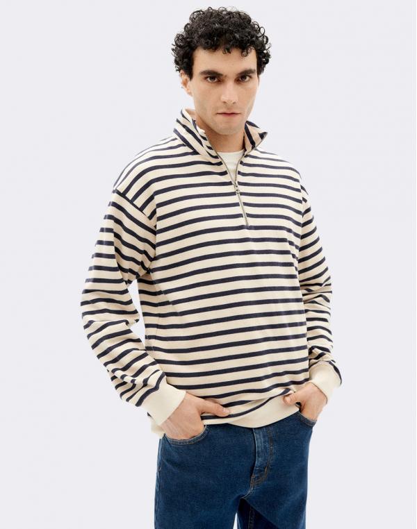 Thinking MU Navy Stripes Challenger Sweatshirt ECRU S