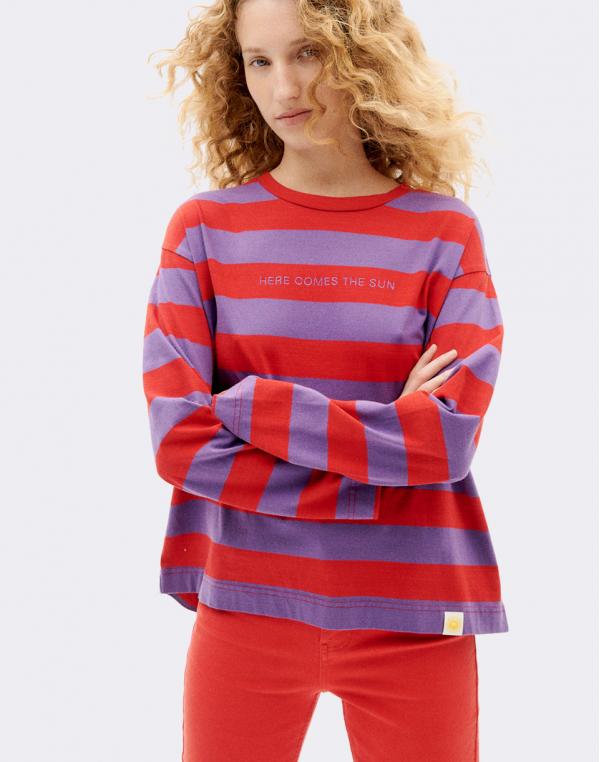 Tričko Thinking MU Violet Stripes Emily L/S T-Shirt VIOLET