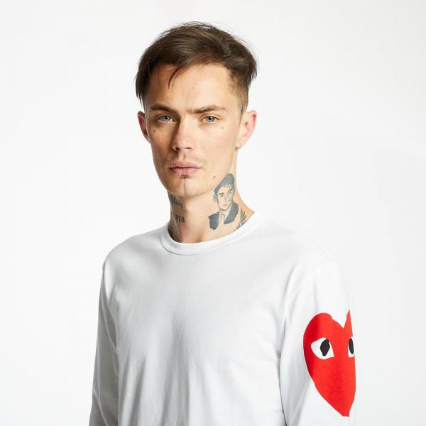 Tričko Comme des Garçons PLAY Longsleeve Tee White/ Red XXL