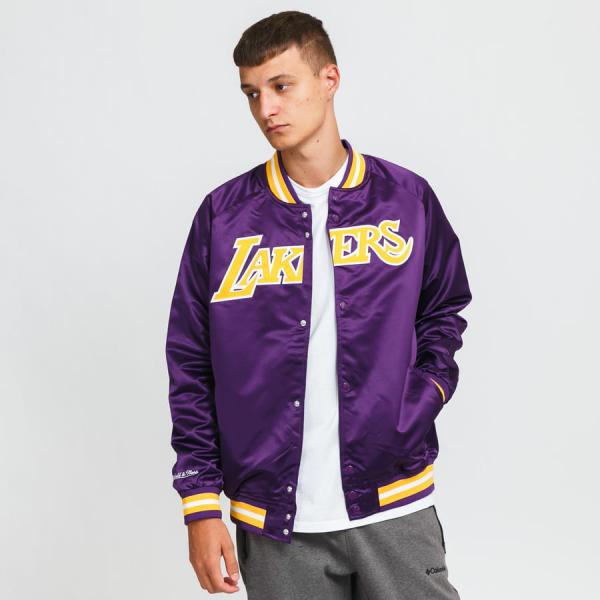 Bomber bunda Mitchell & Ness NBA Lightweight Satin Jacket LA Lakers fialová / žlutá