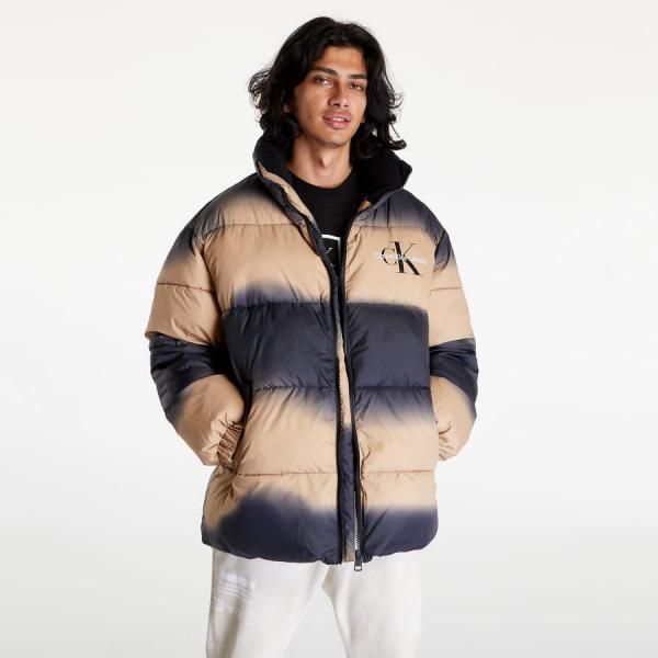 Pánská zimní bunda CALVIN KLEIN JEANS Gradient Aop Puffer Černá / Hnědá