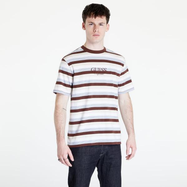 Tričko GUESS Cole Heather Stripe Tee Brown/ White/ Blue XL