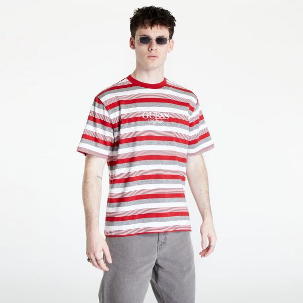 GUESS Cole Heather Stripe Tee Red/ White/ Grey