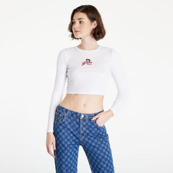 GUESS Betty Boop Ribbed Ls Top White