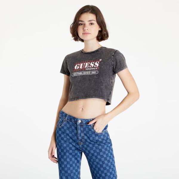 Tričko GUESS Raelyn Grid Crop Baby Tee Grey L