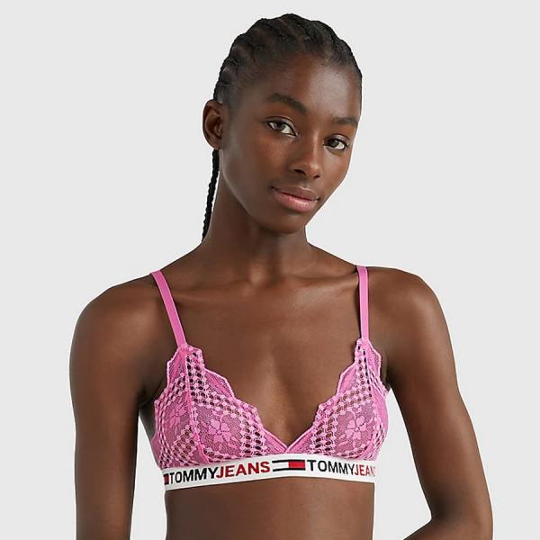 Podprsenka TOMMY JEANS Unlined Lace Triangle Bra Pink Armour S