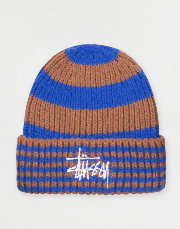 Stüssy Striped Big Basic Beanie royal
