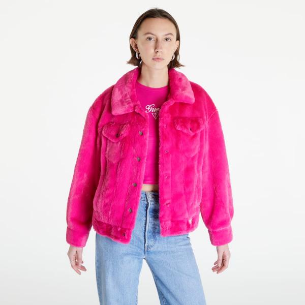 Podzimní bunda GUESS Go Kelly Oversized Fur Jacket Berry Tango