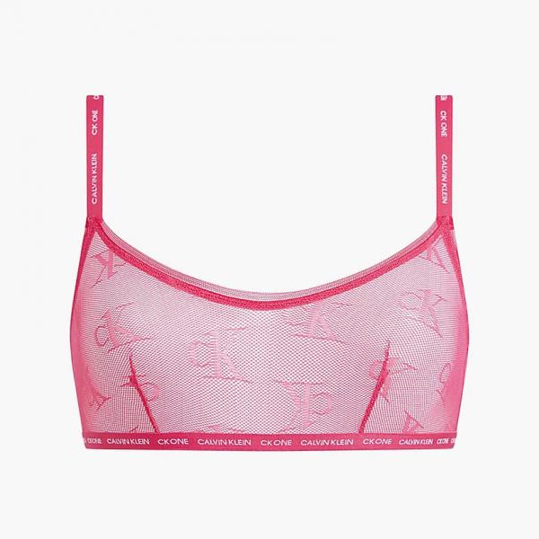 Calvin Klein Ck1 Logo Lace Unlined Bralette Pink Splendor