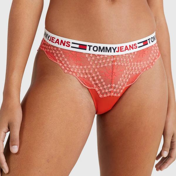 Kalhotky TOMMY JEANS ID Lace Brazilian Bright Vermillion