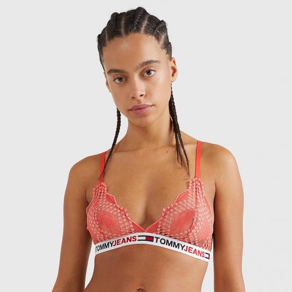 Podprsenka Tommy Jeans ID Lace Unlined Triangle Bright Vermillion L