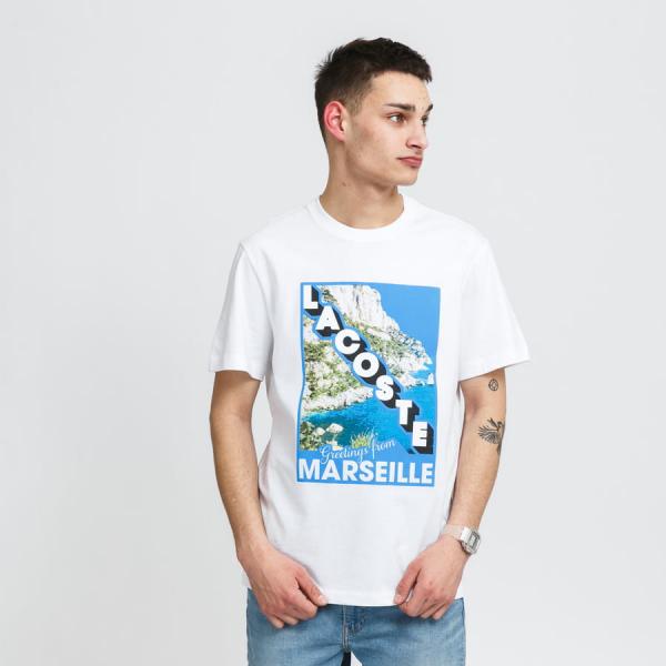 Tričko s krátkým rukávem LACOSTE M Crew Neck Landscape Print Tee White