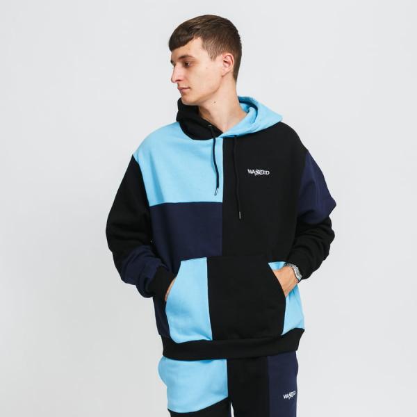 Mikina Wasted Paris Patchwork Hoodie černá / navy / světle modrá