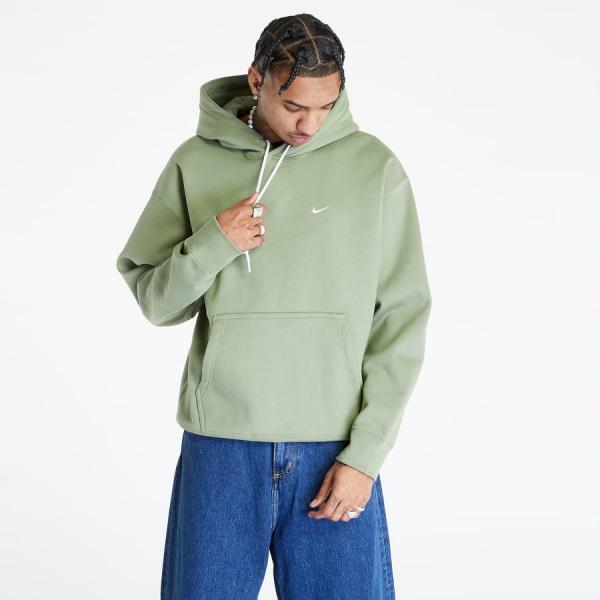 Nike Solo Swoosh Men's Fleece Pullover Hoodie Oil Green/ White