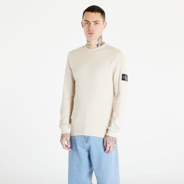 CALVIN KLEIN JEANS Monologo Badge Waffle L/S Knit Top Beige