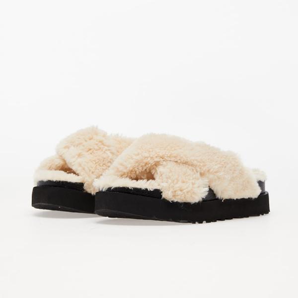 UGG W Fuzz Sugar Cross Slide Natural/ Black