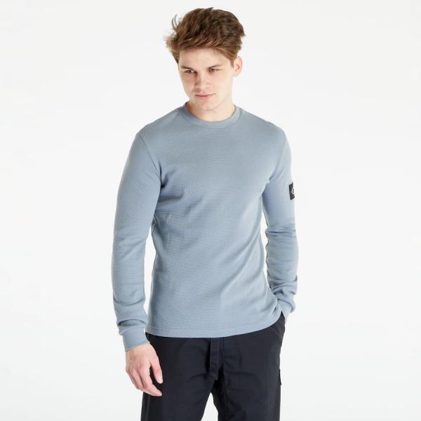 CALVIN KLEIN JEANS Monologo Badge Waffle L/S Knit Top Grey